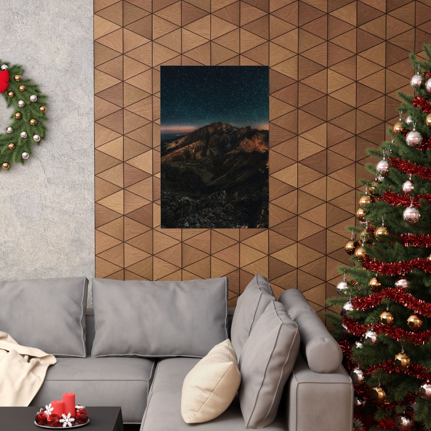 Matte Vertical Poster — Starry Night Mountain Landscape Print
