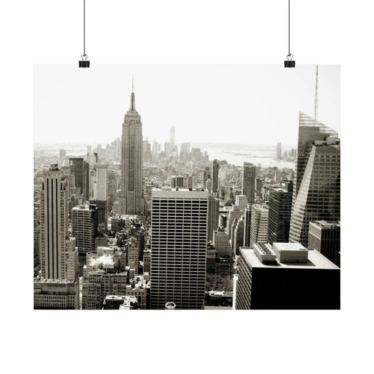 New York City Skyline Matte Poster — Horizontal Black & White Urban Photography