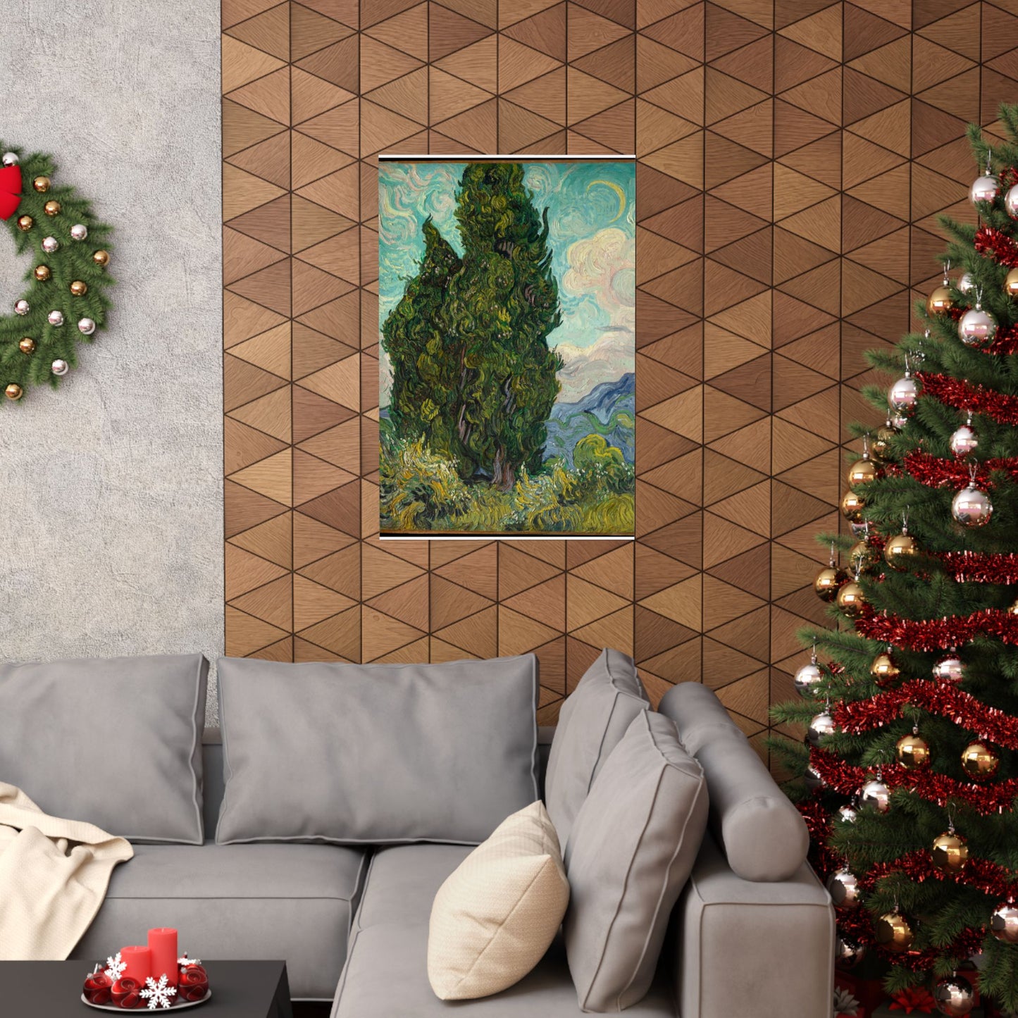 Van Gogh Cypress Trees Matte Poster — Vertical Art Print