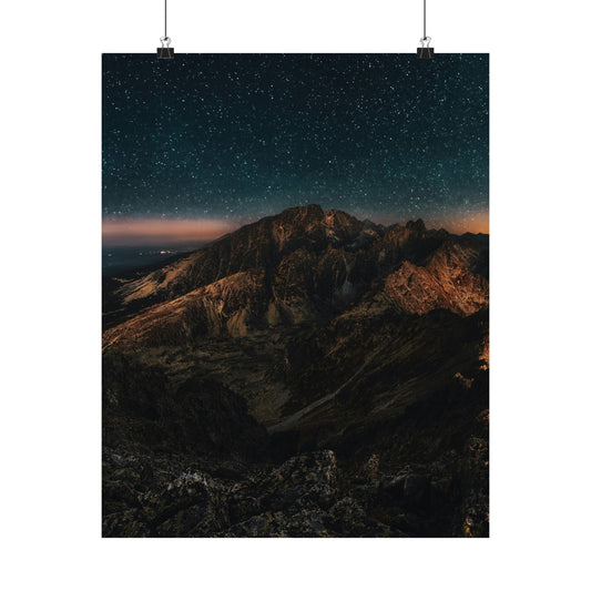 Matte Vertical Poster — Starry Night Mountain Landscape Print