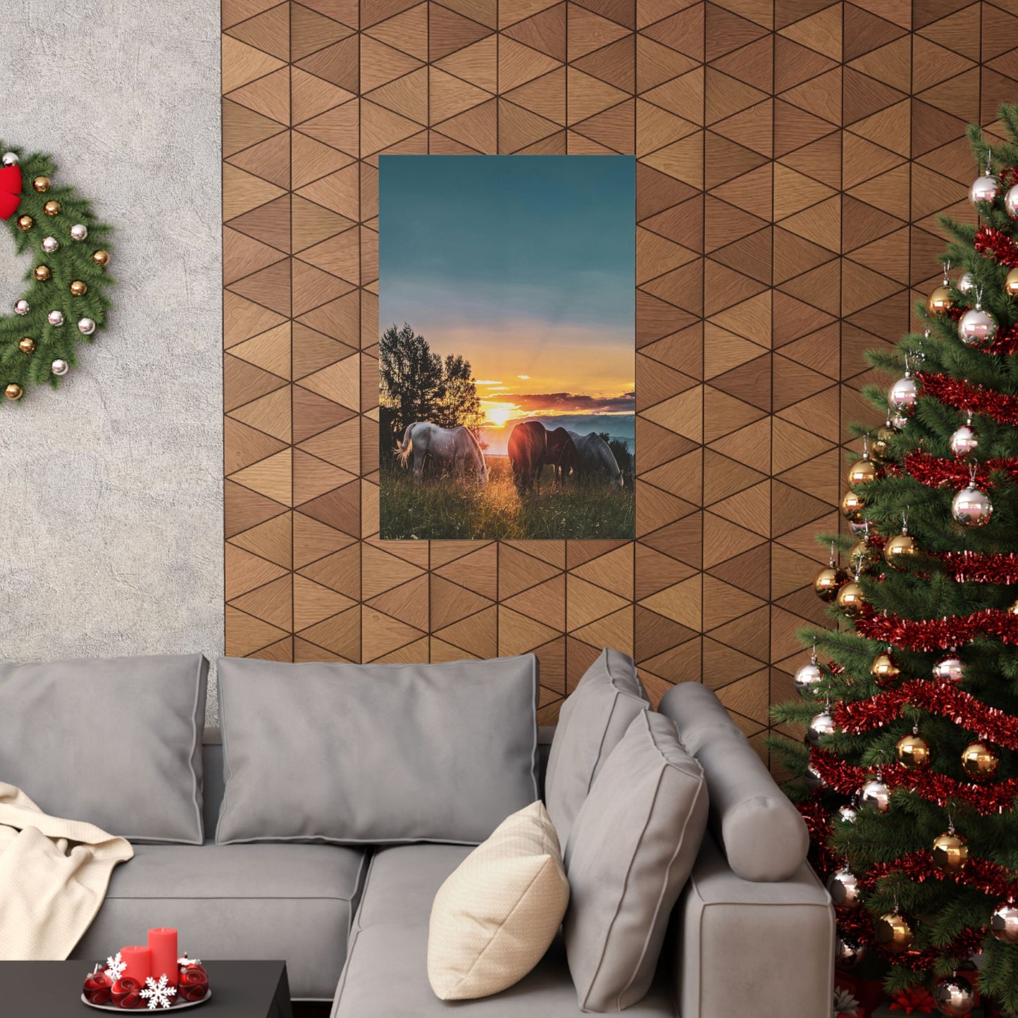 Sunset Horses Matte Poster — Vertical Nature Wall Art