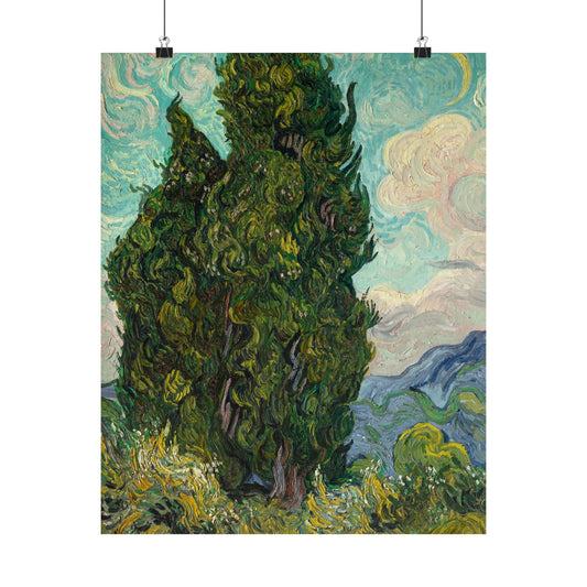 Van Gogh Cypress Trees Matte Poster — Vertical Art Print