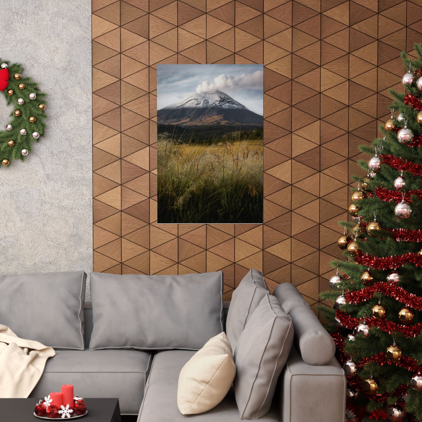 Volcanic Mountain Landscape Matte Poster — Dramatic Snow-Capped Peak Wall Art