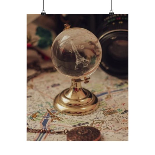 Travel Decor Matte Poster — Vintage Paris Globe on Map