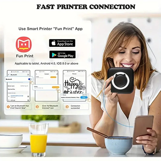 Portable Mini Thermal Printer Wirelessly BT 203dpi