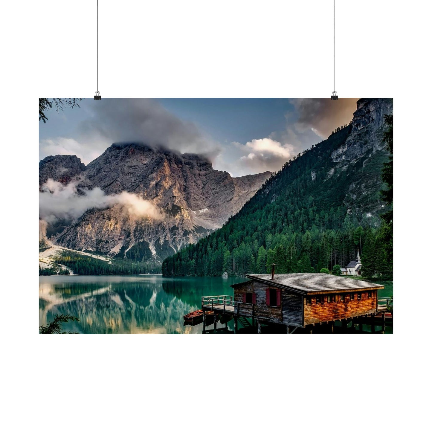 Matte Horizontal Poster — Serene Mountain Lake Cabin Wall Art