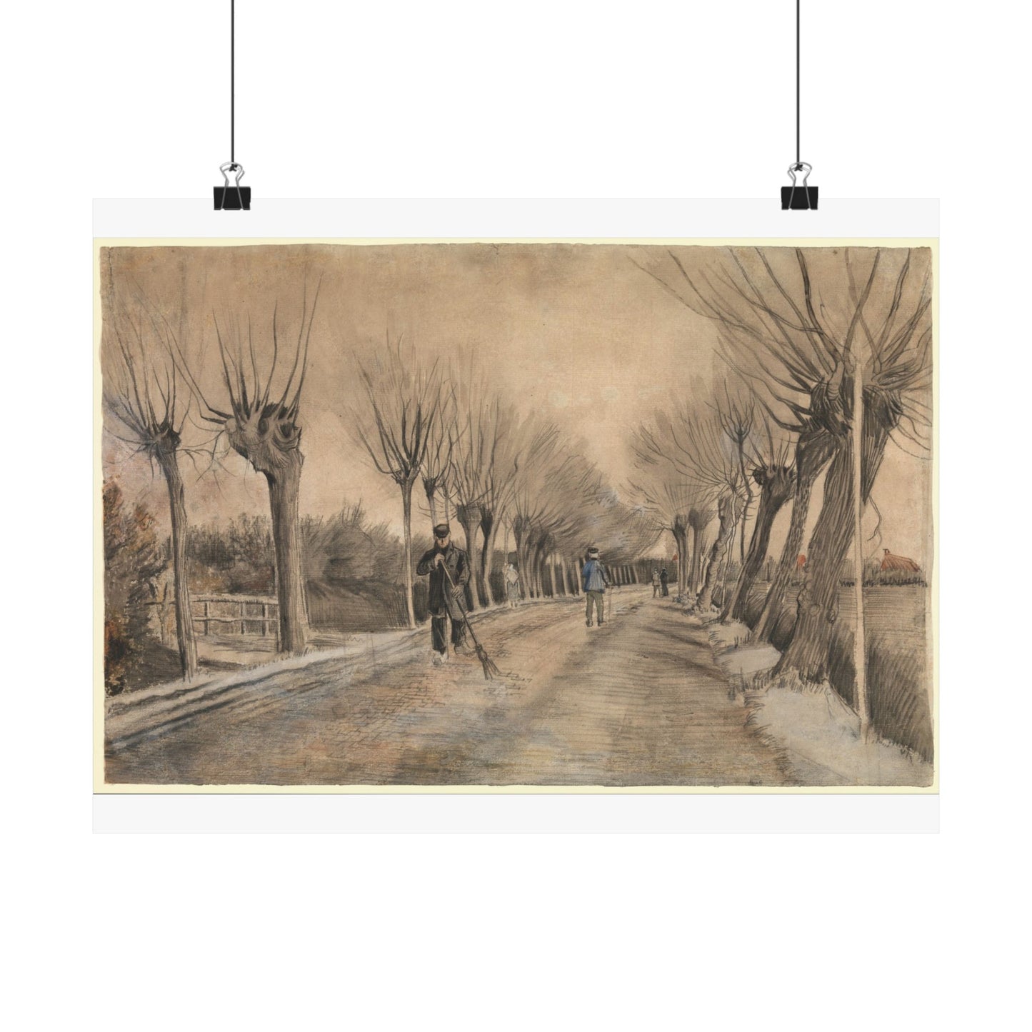 Vintage Tree-Lined Path Matte Horizontal Poster — Sepia Landscape Print