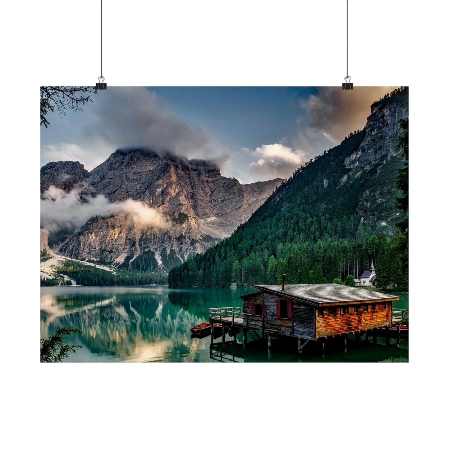 Matte Horizontal Poster — Serene Mountain Lake Cabin Wall Art