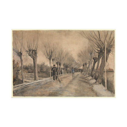 Vintage Tree-Lined Path Matte Horizontal Poster — Sepia Landscape Print