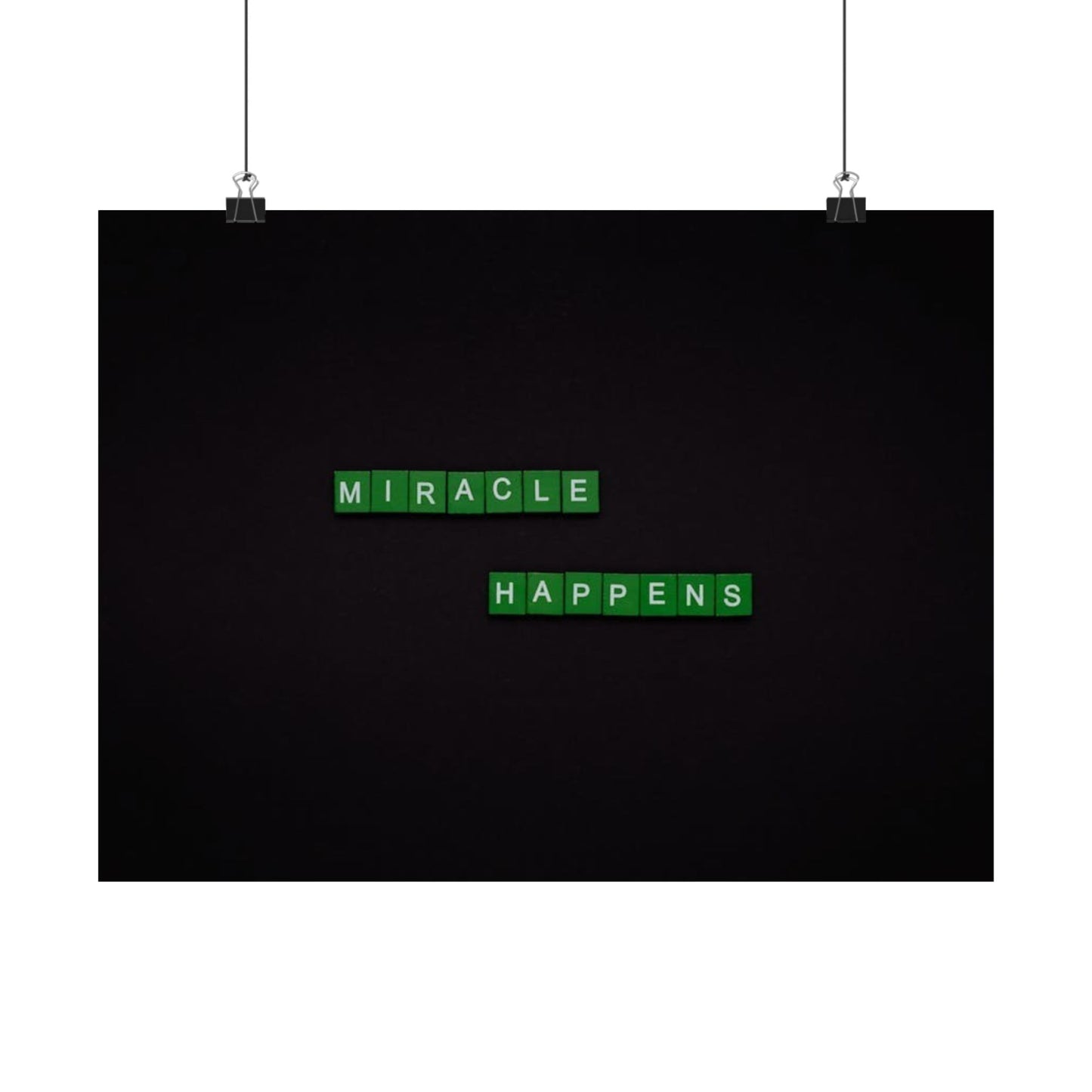 Matte Poster — "Miracle Happens" Green Tile Typography (Horizontal)