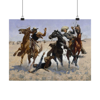 Western Cowboy Action Matte Poster — Vintage Rodeo Horsemen Wall Art