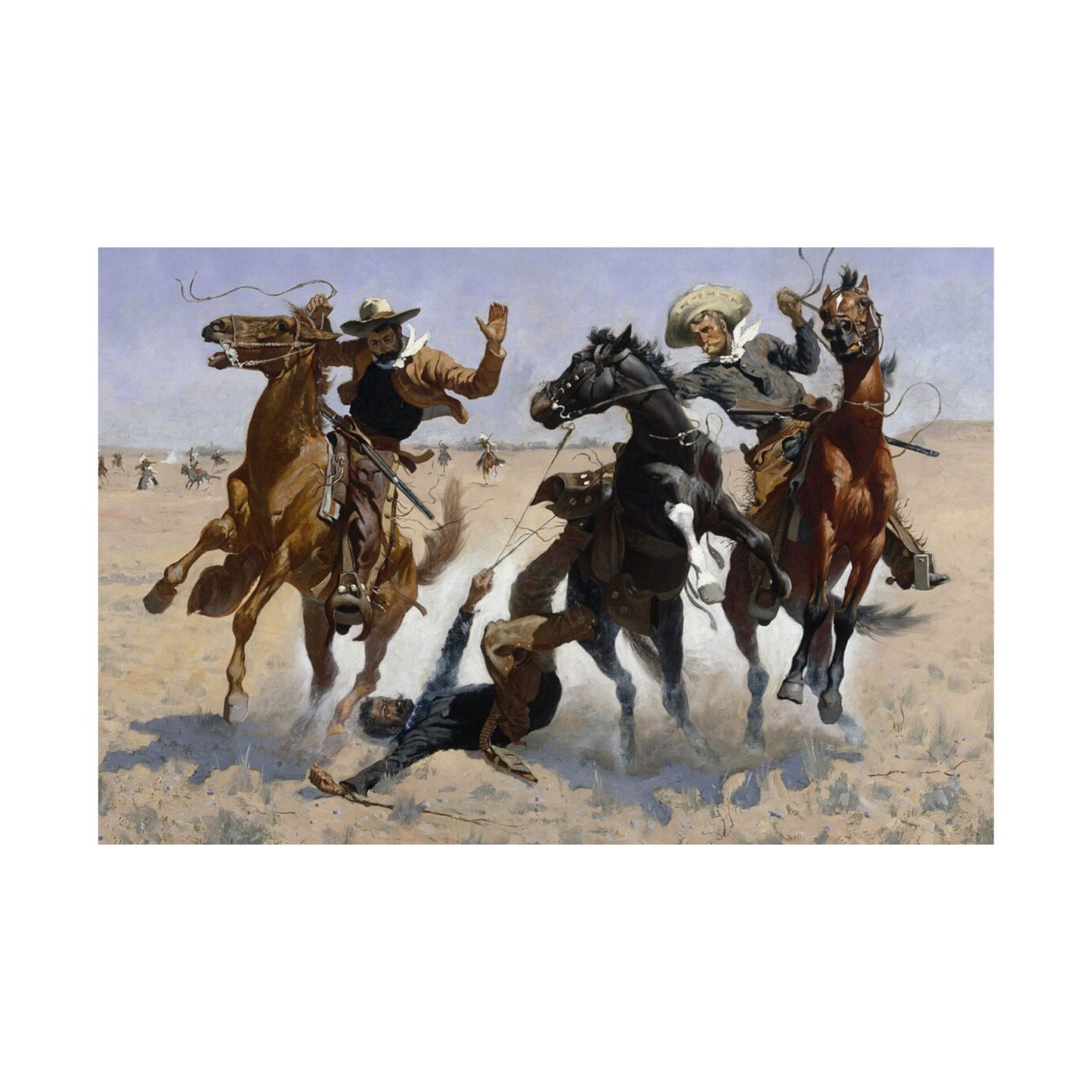 Western Cowboy Action Matte Poster — Vintage Rodeo Horsemen Wall Art