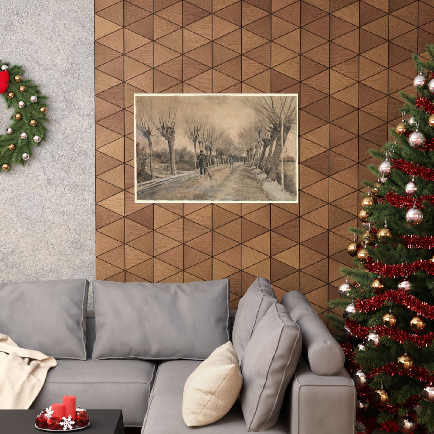 Vintage Tree-Lined Path Matte Horizontal Poster — Sepia Landscape Print