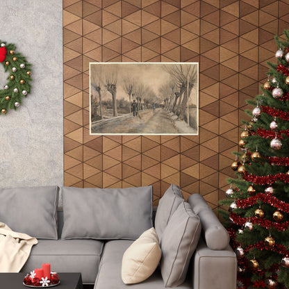 Vintage Tree-Lined Path Matte Horizontal Poster — Sepia Landscape Print