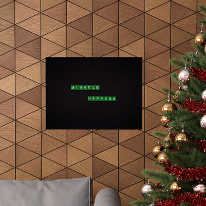 Matte Poster — "Miracle Happens" Green Tile Typography (Horizontal)
