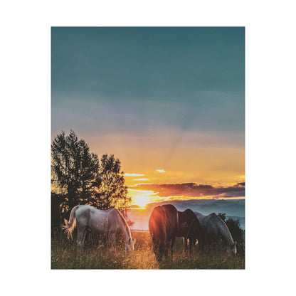 Sunset Horses Matte Poster — Vertical Nature Wall Art