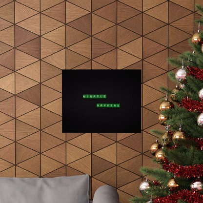 Matte Poster — "Miracle Happens" Green Tile Typography (Horizontal)
