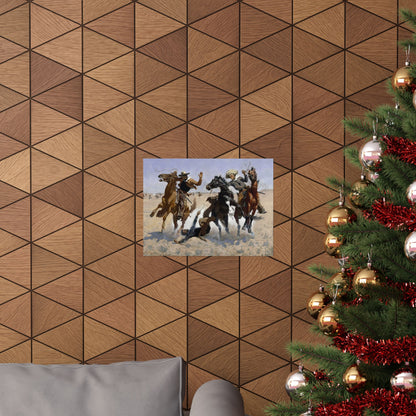 Western Cowboy Action Matte Poster — Vintage Rodeo Horsemen Wall Art