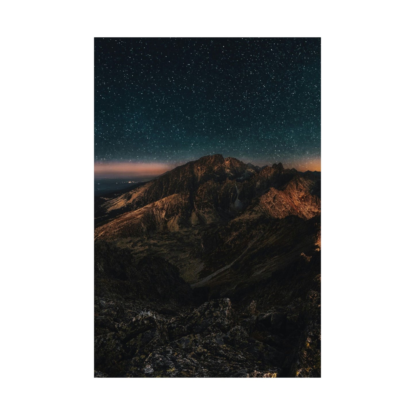 Matte Vertical Poster — Starry Night Mountain Landscape Print