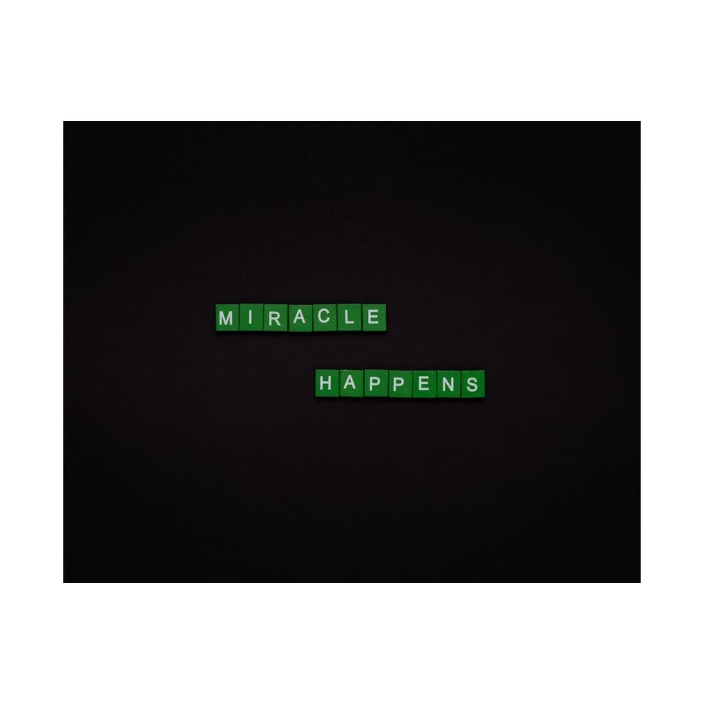 Matte Poster — "Miracle Happens" Green Tile Typography (Horizontal)