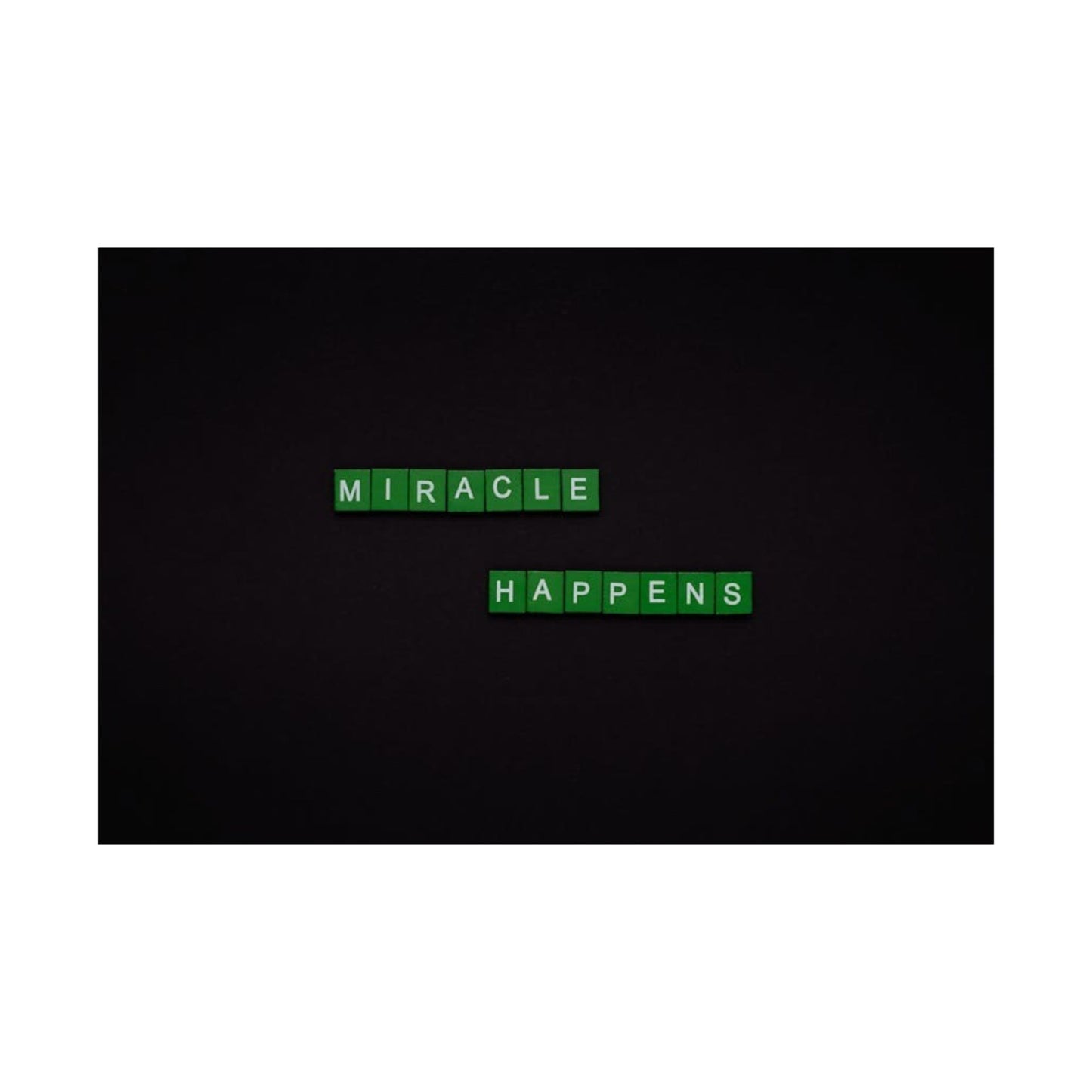 Matte Poster — "Miracle Happens" Green Tile Typography (Horizontal)