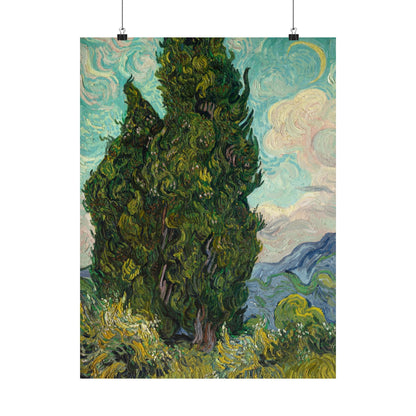 Van Gogh Cypress Trees Matte Poster — Vertical Art Print