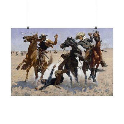 Western Cowboy Action Matte Poster — Vintage Rodeo Horsemen Wall Art