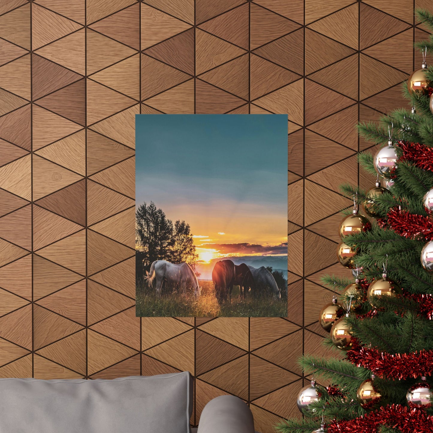 Sunset Horses Matte Poster — Vertical Nature Wall Art