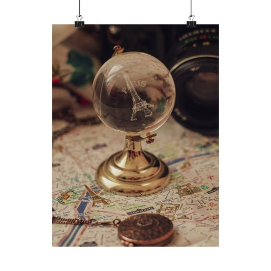 Travel Decor Matte Poster — Vintage Paris Globe on Map