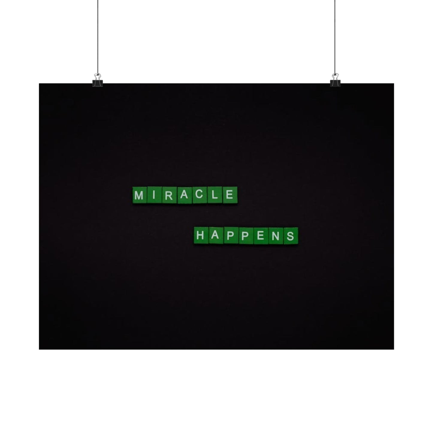 Matte Poster — "Miracle Happens" Green Tile Typography (Horizontal)