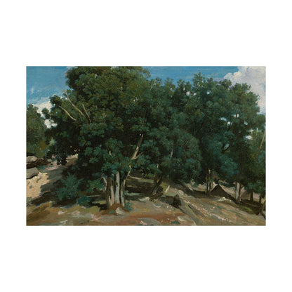 Landscape Art Poster — Vintage Oak Trees Matte Horizontal Wall Print