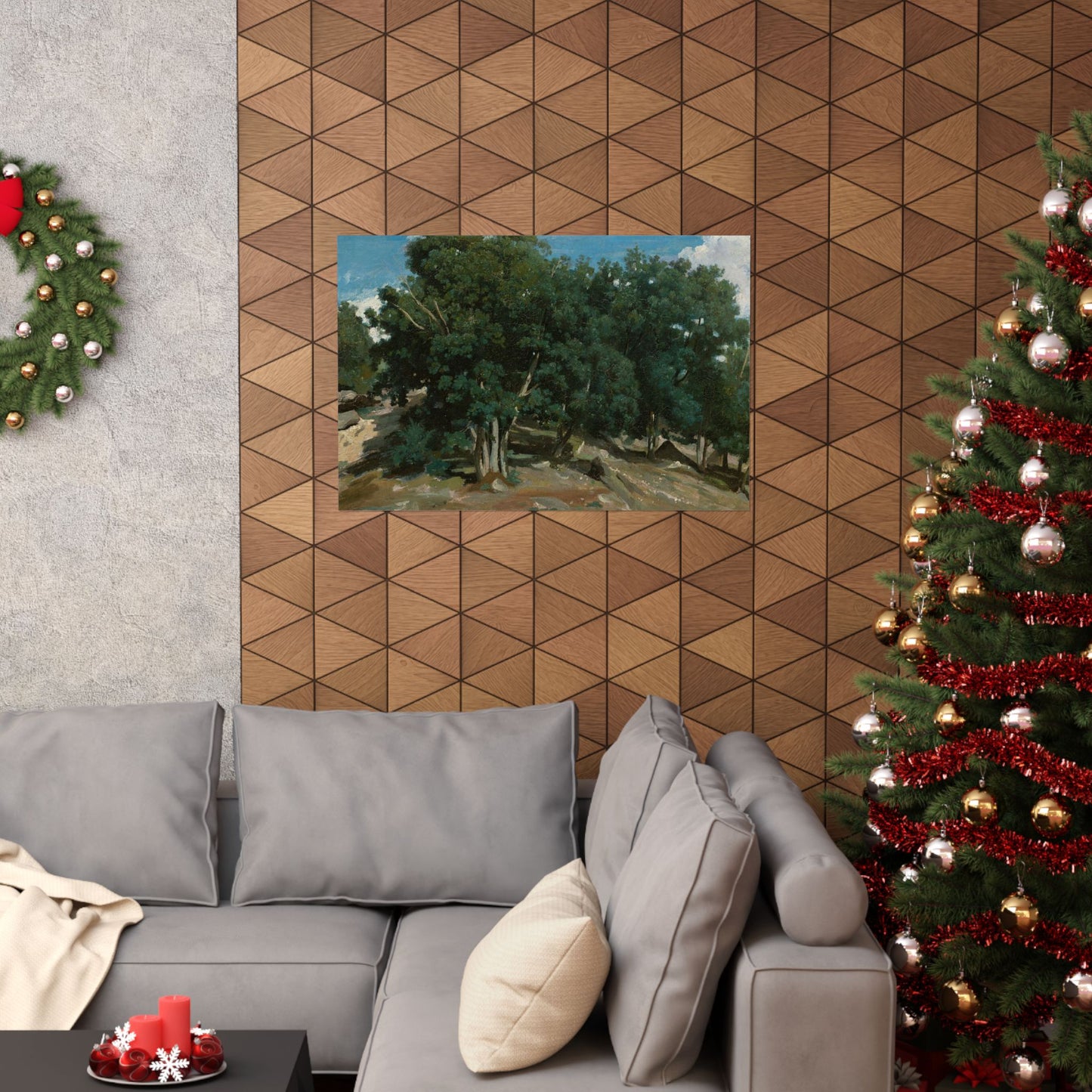 Landscape Art Poster — Vintage Oak Trees Matte Horizontal Wall Print