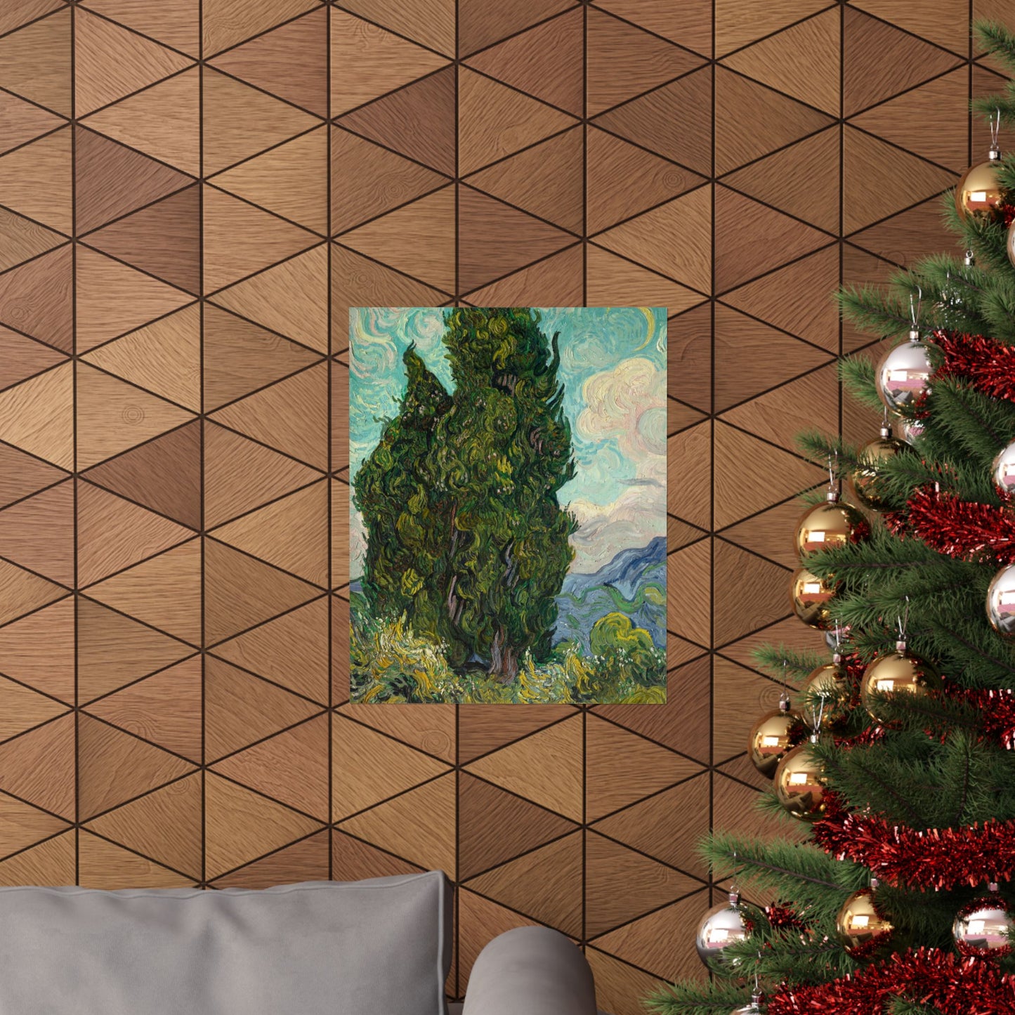 Van Gogh Cypress Trees Matte Poster — Vertical Art Print