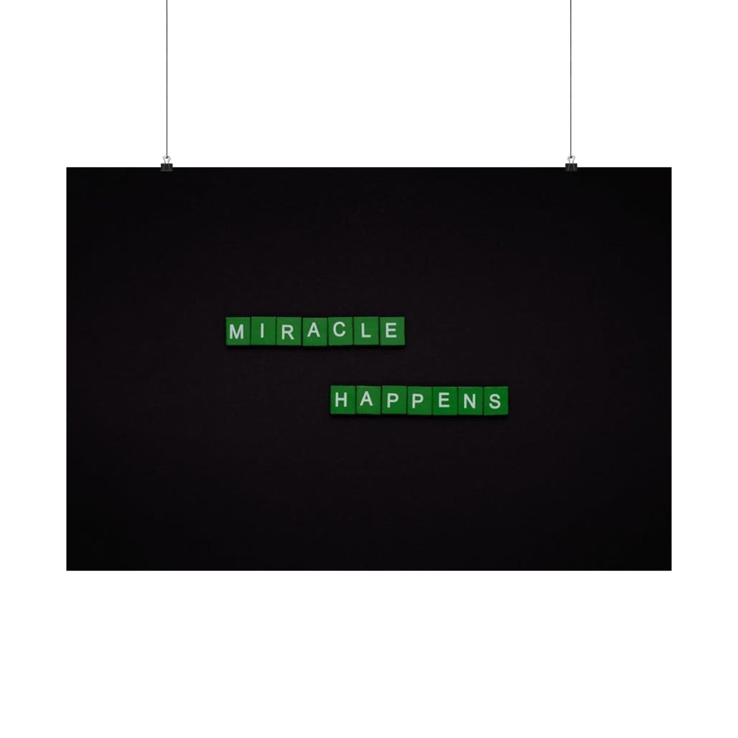 Matte Poster — "Miracle Happens" Green Tile Typography (Horizontal)