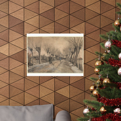 Vintage Tree-Lined Path Matte Horizontal Poster — Sepia Landscape Print