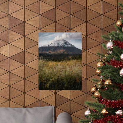 Volcanic Mountain Landscape Matte Poster — Dramatic Snow-Capped Peak Wall Art