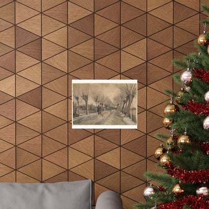 Vintage Tree-Lined Path Matte Horizontal Poster — Sepia Landscape Print