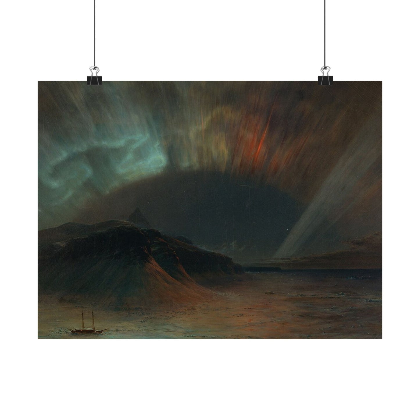 Aurora Over Sea Matte Horizontal Poster — Dramatic Northern Lights Landscape Wall Art