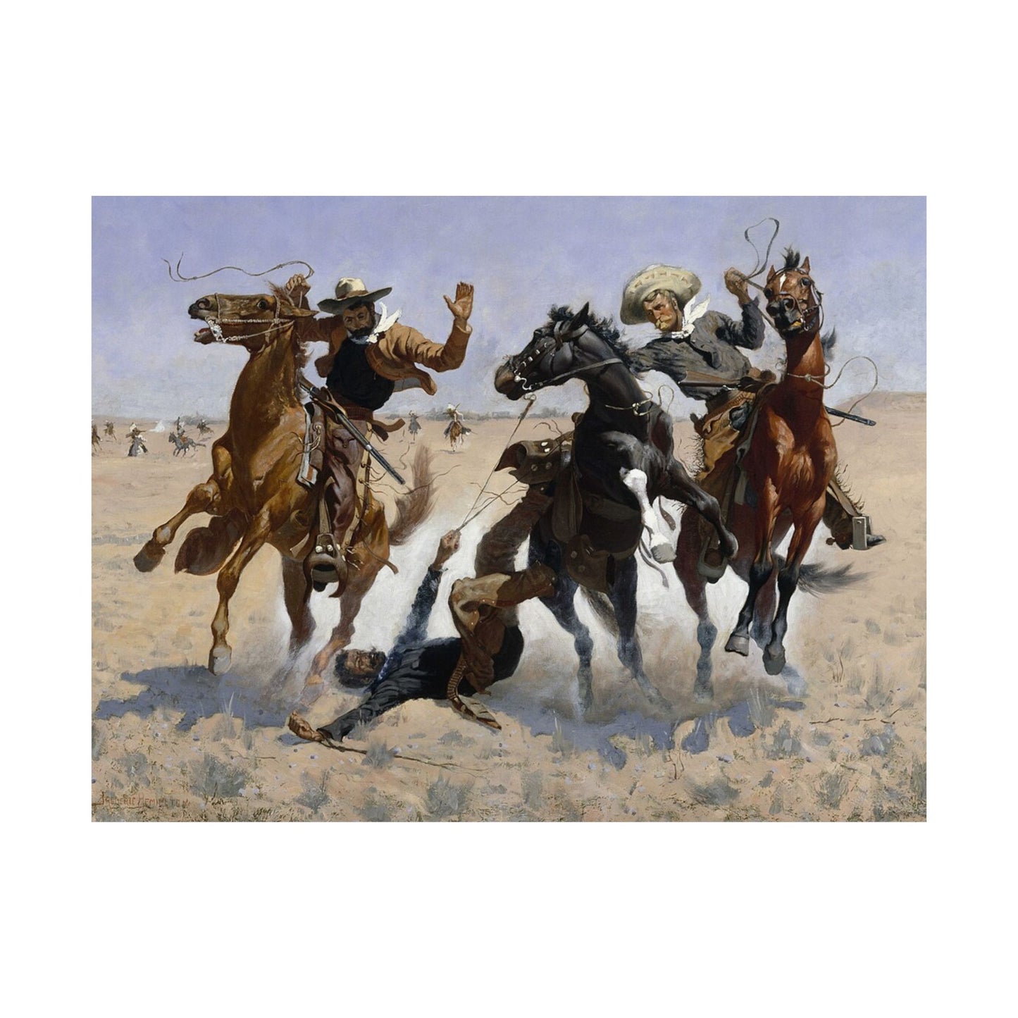 Western Cowboy Action Matte Poster — Vintage Rodeo Horsemen Wall Art
