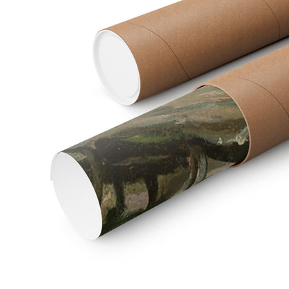 Landscape Art Poster — Vintage Oak Trees Matte Horizontal Wall Print