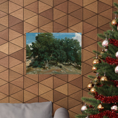 Landscape Art Poster — Vintage Oak Trees Matte Horizontal Wall Print