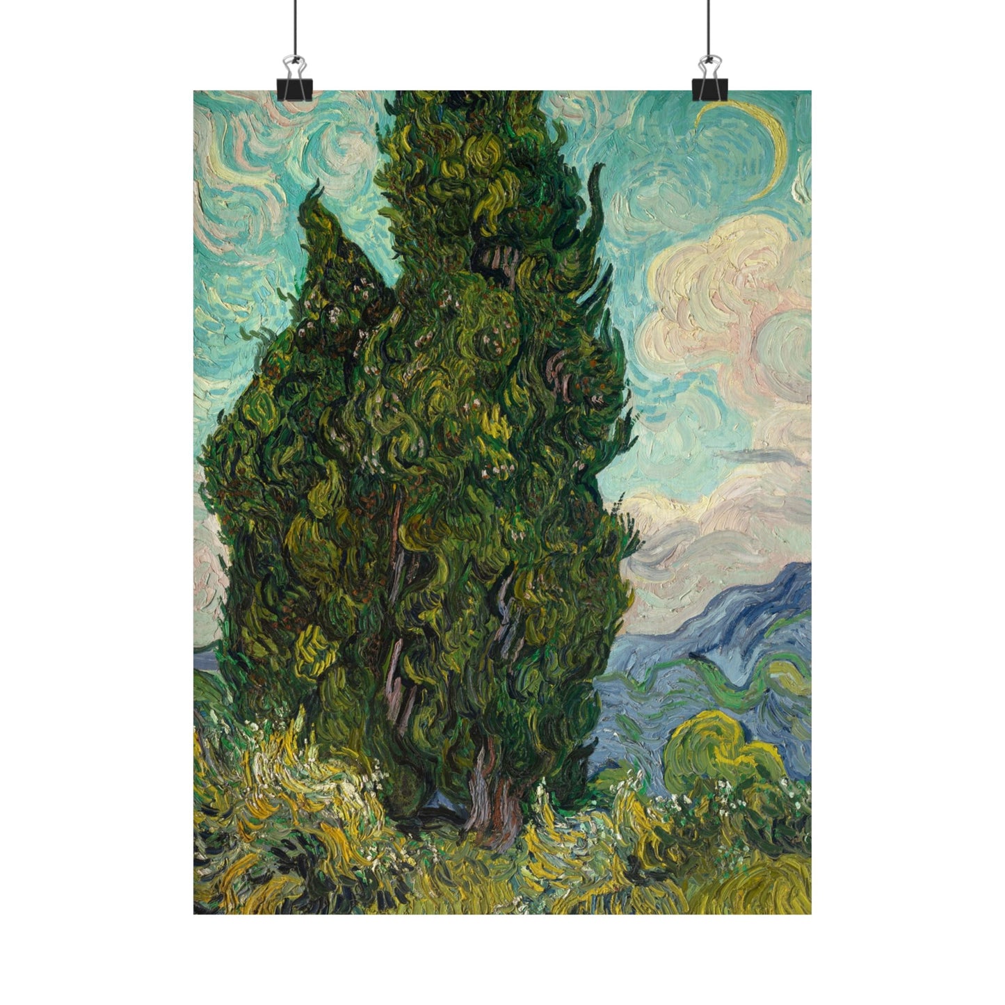 Van Gogh Cypress Trees Matte Poster — Vertical Art Print
