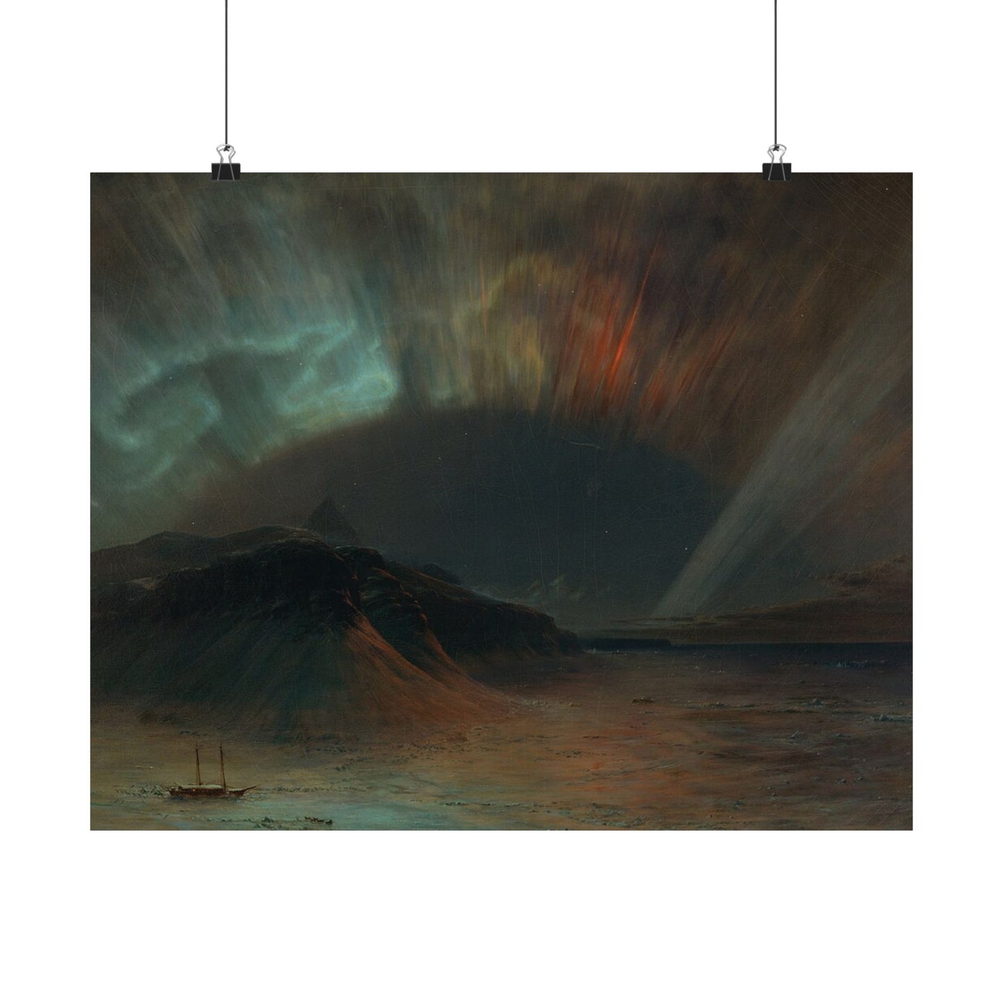 Aurora Over Sea Matte Horizontal Poster — Dramatic Northern Lights Landscape Wall Art