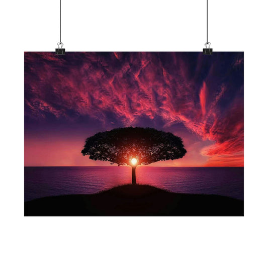 Sunset Tree Matte Poster — Serene Horizon Wall Art