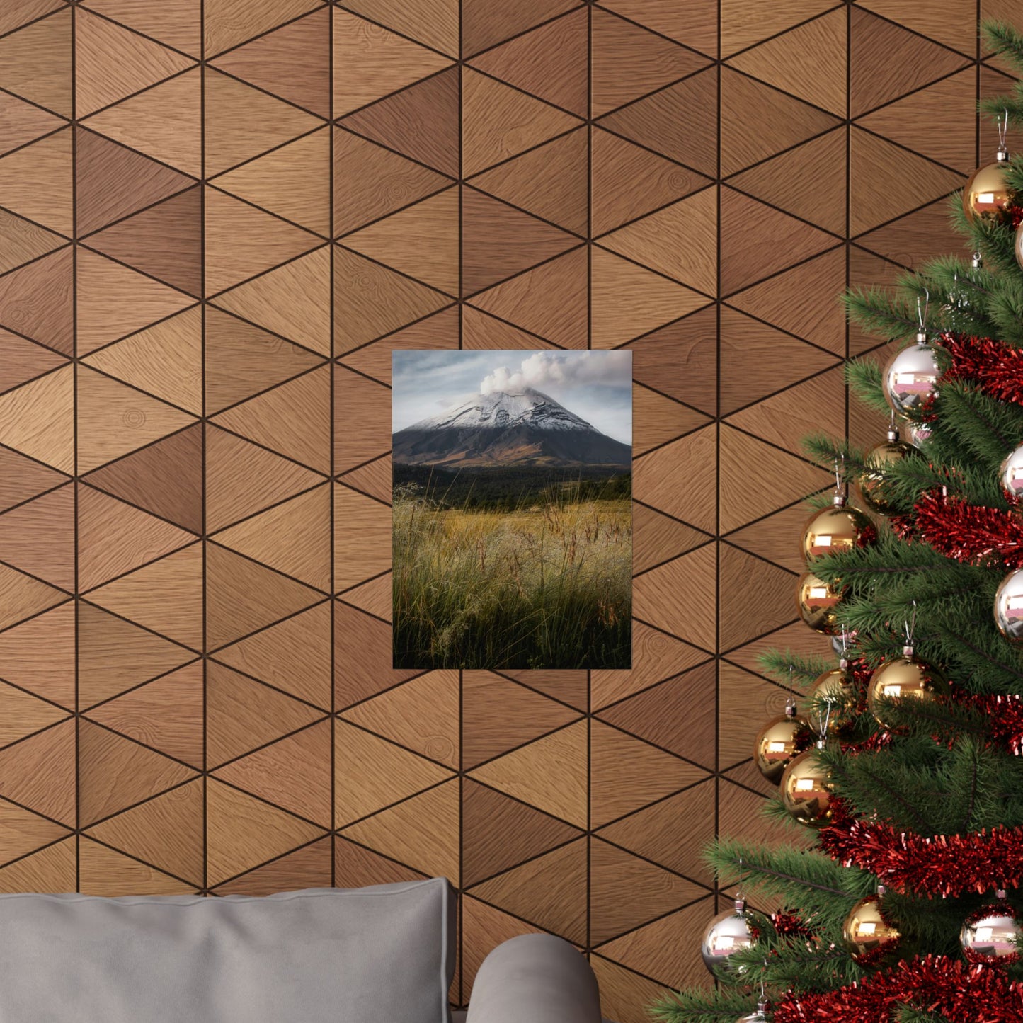 Volcanic Mountain Landscape Matte Poster — Dramatic Snow-Capped Peak Wall Art