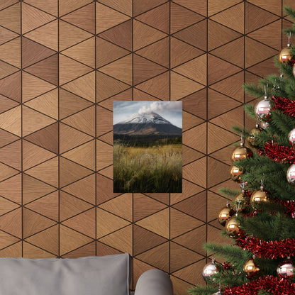 Volcanic Mountain Landscape Matte Poster — Dramatic Snow-Capped Peak Wall Art