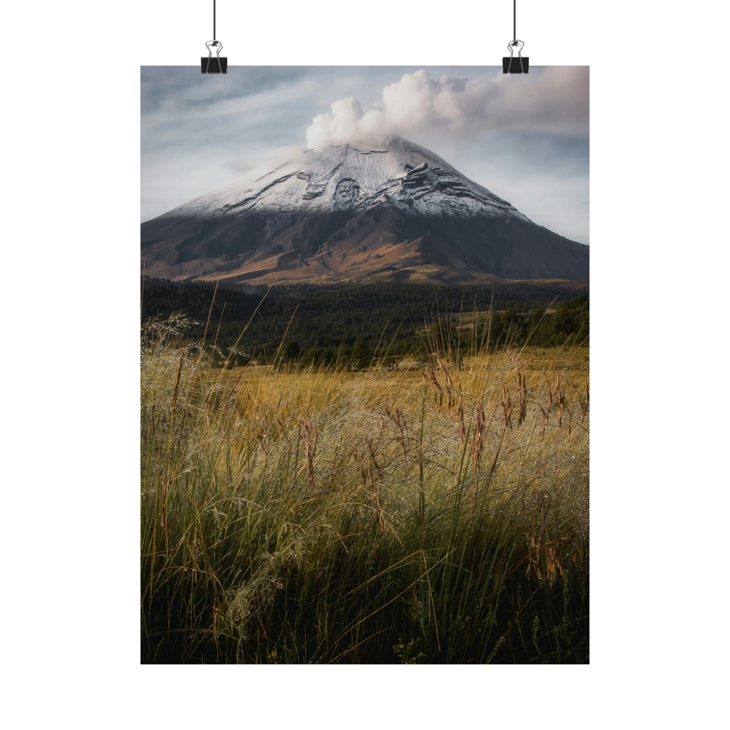 Volcanic Mountain Landscape Matte Poster — Dramatic Snow-Capped Peak Wall Art