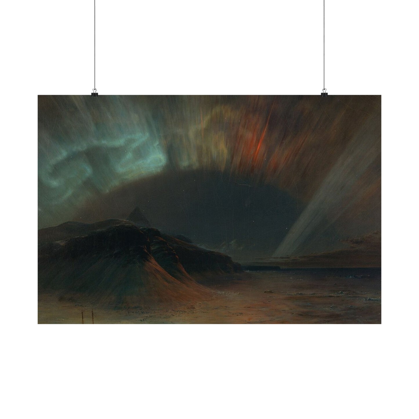 Aurora Over Sea Matte Horizontal Poster — Dramatic Northern Lights Landscape Wall Art
