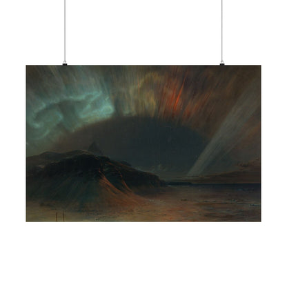 Aurora Over Sea Matte Horizontal Poster — Dramatic Northern Lights Landscape Wall Art