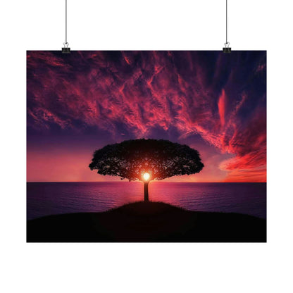 Sunset Tree Matte Poster — Serene Horizon Wall Art